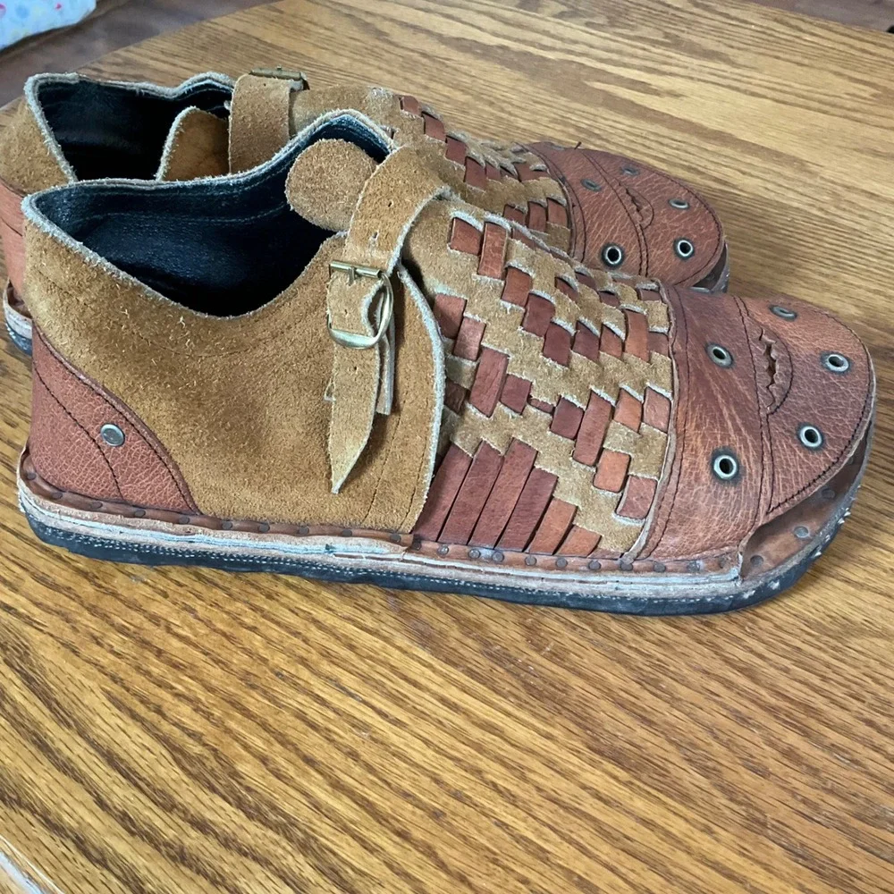 Unbranded Huarache Sandals Mens 9 Brown Leather Suede Woven Buckle Mexico